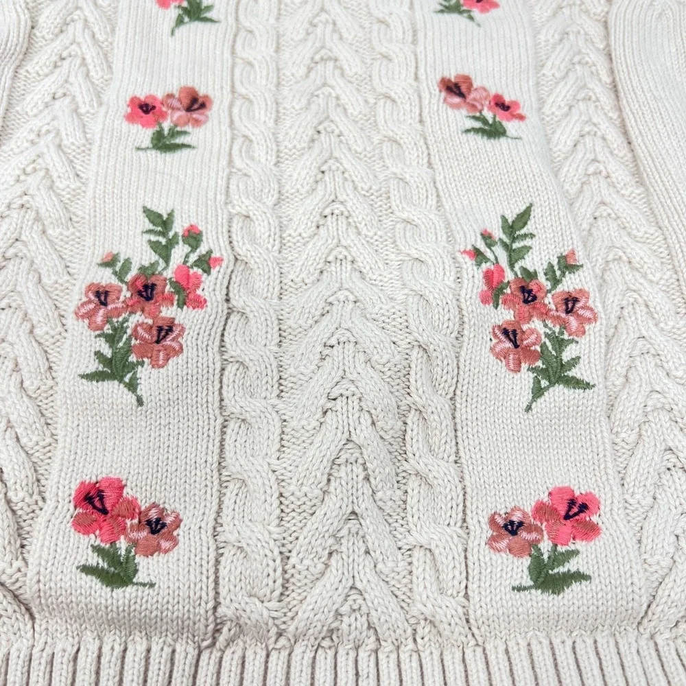 Gymboree Cotton Cable Knit Embroidered Sweater‎ Girls Size 6 Tan Cottagecore